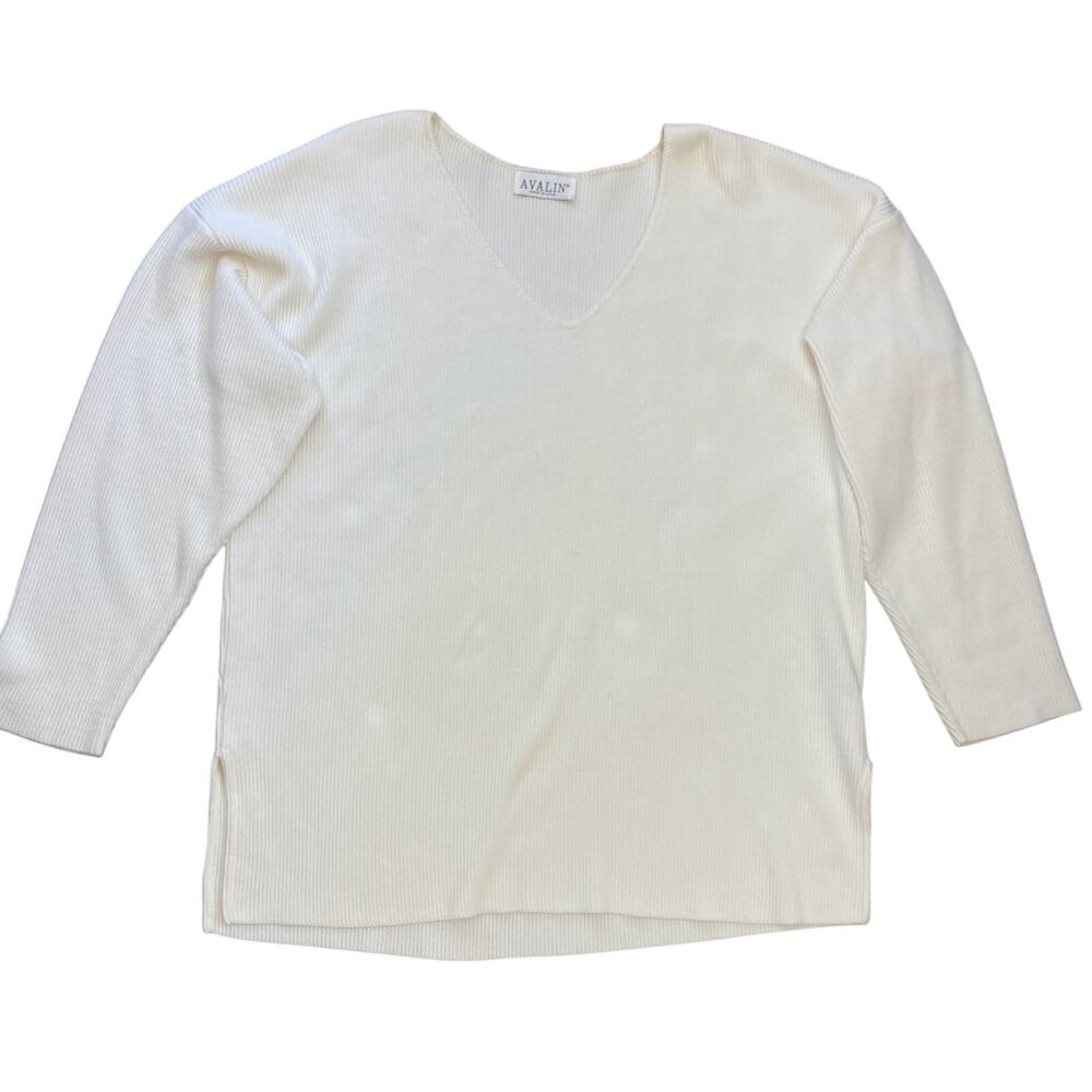 Vintage Avalin 1X 100% Cotton Cottage Cozycore Fall Oversized Knit Ivory Sweater